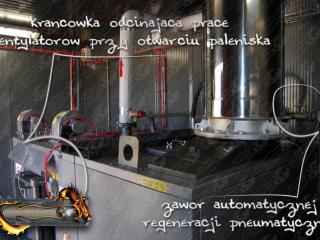 Kotłownia Kontenerowa - krańcówka odcinająca pracę wentylatorów przy otwarciu paleniska i zawór automatycznej regeneracji pneumatycznej